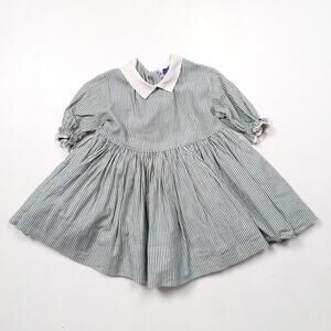 Vintage Polly Flinders Dress Girls Size 18m 70s Green Stripe Cottagecore